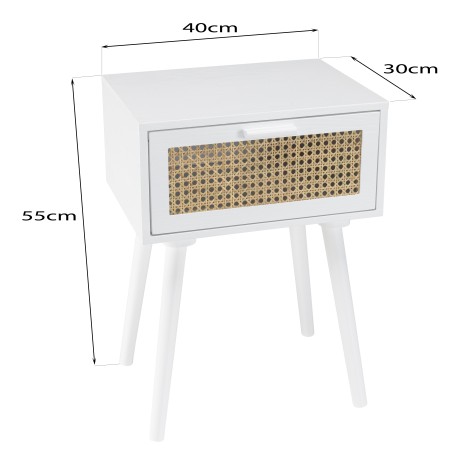 Chevet blanc SMANDY - 1 tiroir cannage naturel