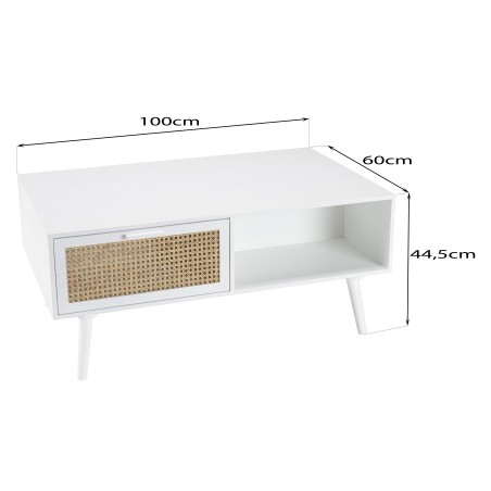 Table basse blanche SMANDY - 2 tiroirs 1 niche