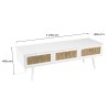 Meuble TV SMANDY blanc 3 tiroirs cannage naturel