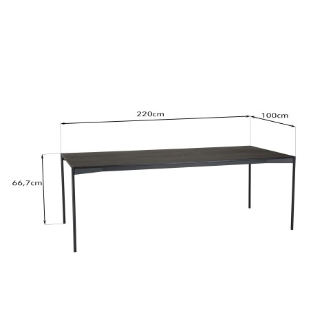 DALY Black Rectangular Dining Table 220x100cm - Metal Base