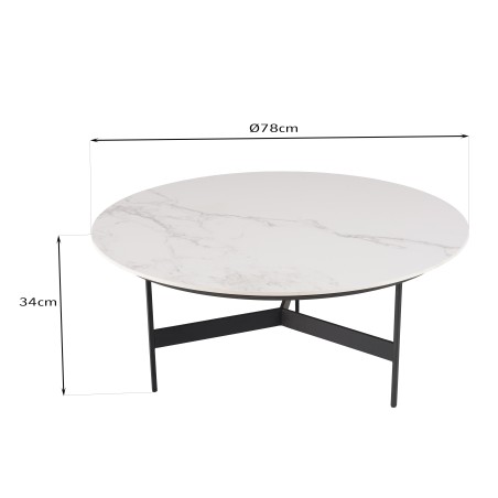 DALY Round Coffee Table 78x78cm - Marble-Effect Top & Metal Base