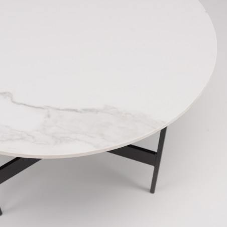 DALY Round Coffee Table 50x50cm - Marble-Effect Top & Metal Base