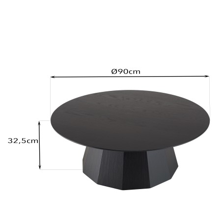 DALY Black Round Coffee Table 90x90cm - 100% Wood Functional Design