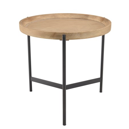 VICTOIRE - Round Side Table 53x53cm Natural Top Black Metal Legs
