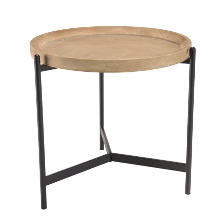 VICTOIRE - Round Side Table 53x53cm Natural Top Black Metal Legs