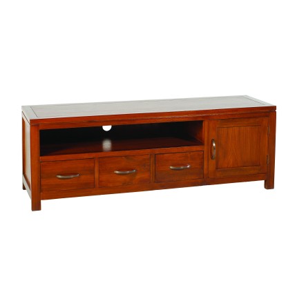 LORINE Low TV Stand - Brown Mindi Wood - 3 Drawers