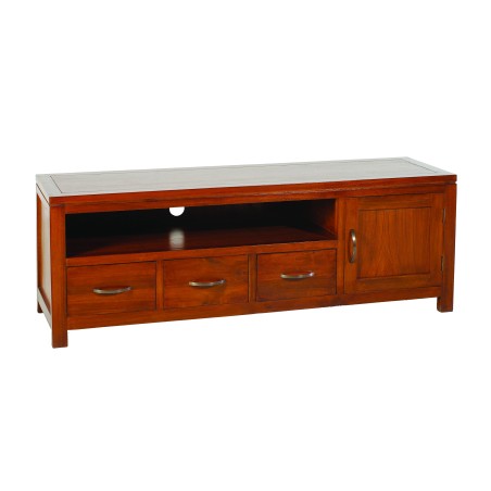 LAUREN Low TV Stand - Brown Mindi Wood - 3 Drawers