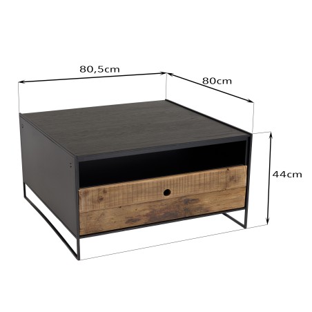 Table basse DANDY - Bois pin recyclé et métal 80x80cm