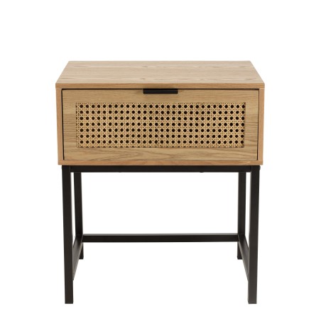MARCEAU Bedside Table with 1 Drawer - Natural Cane and Black Metal Legs