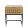 MARCEAU Bedside Table with 1 Drawer - Natural Cane and Black Metal Legs