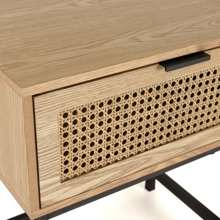 MARCEAU Bedside Table with 1 Drawer - Natural Cane and Black Metal Legs