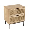 MARCEAU Bedside Table with 2 Drawers | Natural Cane & Black Metal