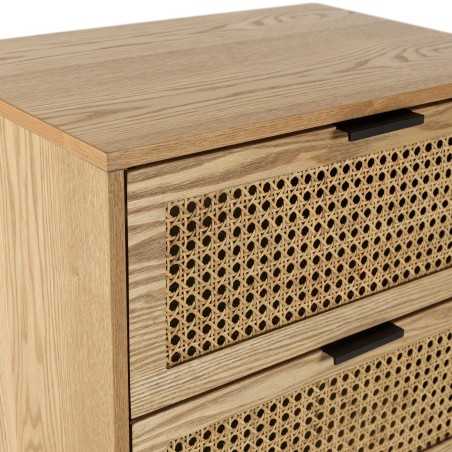 MARCEAU Bedside Table with 2 Drawers | Natural Cane & Black Metal