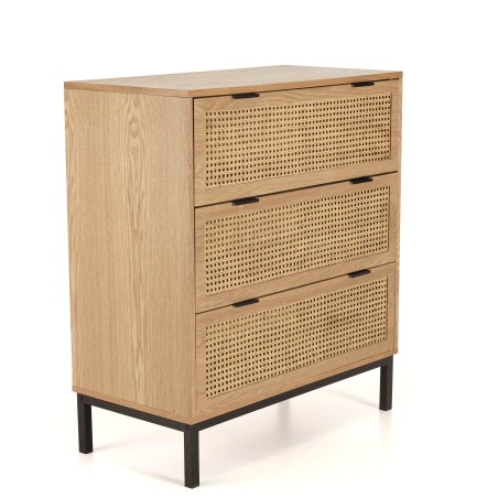MARCEAU - Natural Cane Chest of Drawers with 3 Drawers