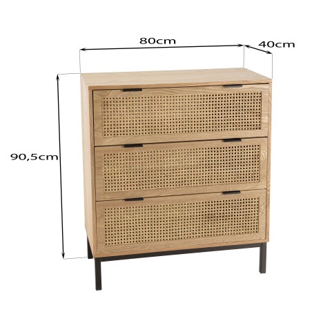 MARCEAU - Natural Cane Chest of Drawers with 3 Drawers
