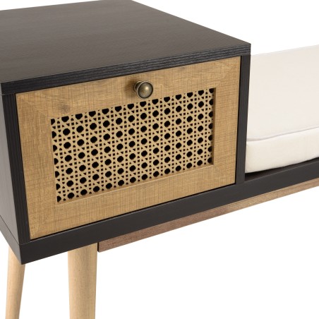 CHARLIE Brown Bench with Black Seat and Drawer - Stylish and Functional Furniture
