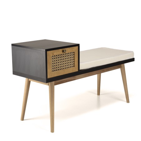CHARLIE Brown Bench with Black Seat and Drawer - Stylish and Functional Furniture
