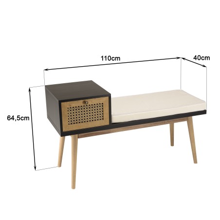Banc CHARLIE marron assise noire 1 tiroir