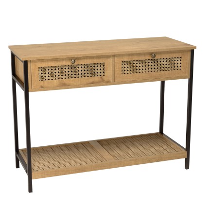 Console CHARLIE marron 2 tiroirs effet cannage
