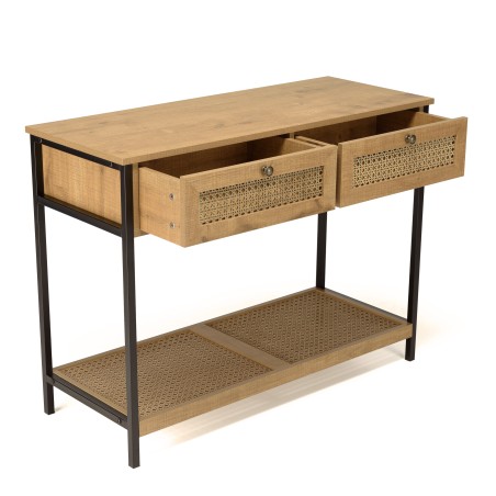 Console CHARLIE marron 2 tiroirs effet cannage