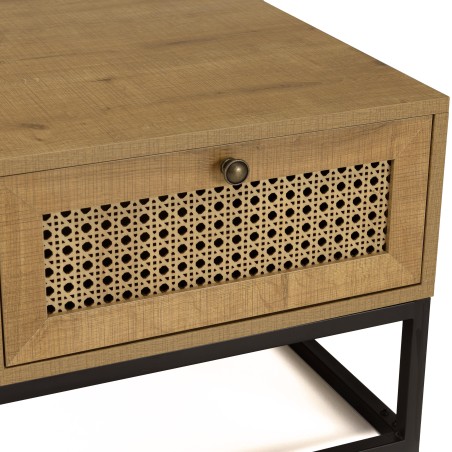 Table basse CHARLIE marron 4 tiroirs effet cannage