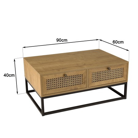 Table basse CHARLIE marron 4 tiroirs effet cannage