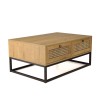 CHARLIE Brown Coffee Table with 4 Drawers - Cane Effect & Black Metal Legs