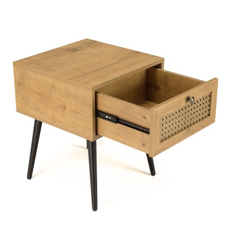 CHARLIE Brown Bedside Table with Cane Effect Drawer