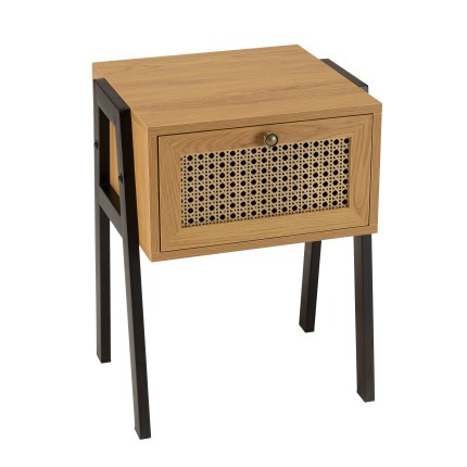 Chevet CHARLIE marron 1 tiroir effet cannage