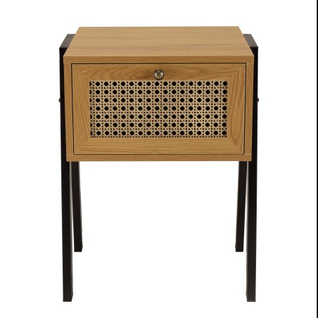 Chevet CHARLIE marron 1 tiroir effet cannage