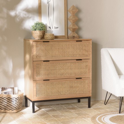 Commode MARCEAU - 3 tiroirs cannage naturel