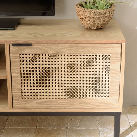 Meuble TV MARCEAU - 2 portes cannage naturel