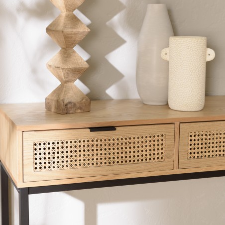 MARCEAU Console Table with 2 Drawers - Natural Cane Finish