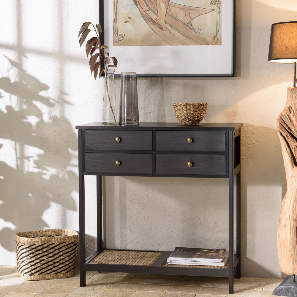 CHARLIE - Black Console Table with 4 Drawers and 1 Shelf CHARLIE - Black Console Table with 4 Drawers and 1 Shelf