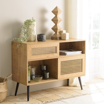 CHARLIE Low Brown Sideboard with 3 Compartments and 2 Doors