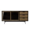 Buffet ALMA marron/noir 2 portes coulissantes en verre fumé