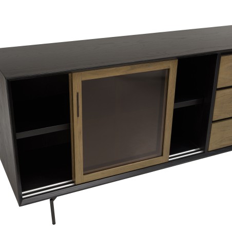 Buffet ALMA marron/noir 2 portes coulissantes en verre fumé