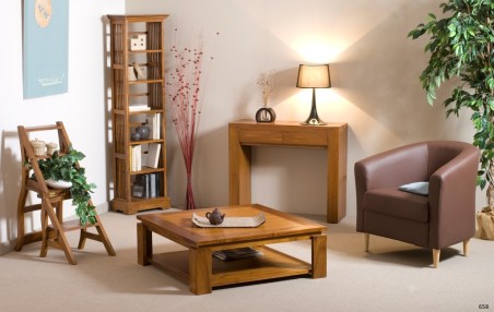 API - Brown Square Coffee Table with Shelf, 90x90cm, Teak