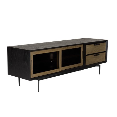 ALMA Brown/Black TV Stand with Sliding Glass Doors - Trendy and Functional