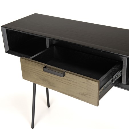 Console ALMA noire 130x35cm 2 niches 1 tiroir