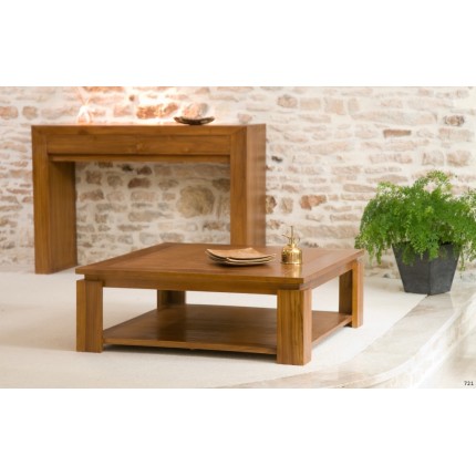API - Brown Square Coffee Table with Shelf, 90x90cm, Teak