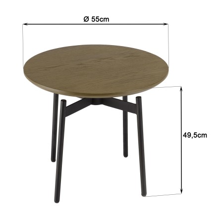 ALMA - Dark Brown Round Side Table 55x55cm with Black Metal Legs