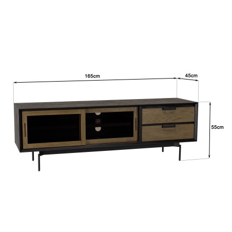 ALMA Brown/Black TV Stand with Sliding Glass Doors - Trendy and Functional
