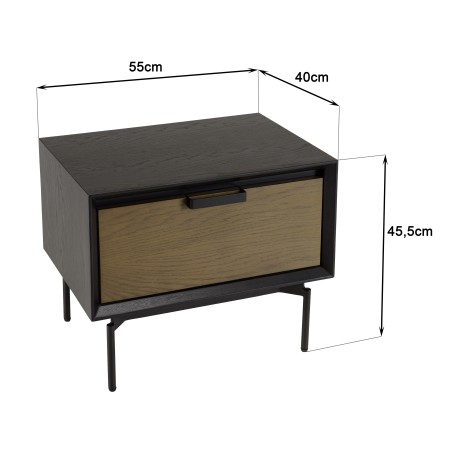 ALMA Black Bedside Table 1 Drawer Dark Brown Metal Legs