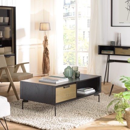 Table basse ALMA noire 1 niche 2 tiroirs