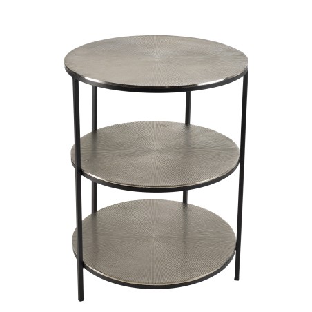 JOHAN Round Side Table 3 Tiers Silver Aluminium and Black Metal Legs