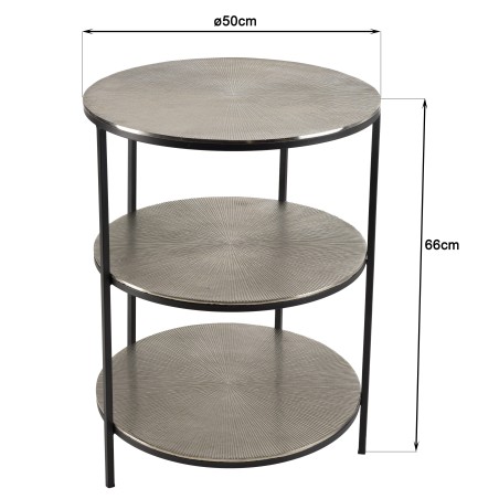 JOHAN Round Side Table 3 Tiers Silver Aluminium and Black Metal Legs