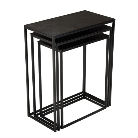 JOHAN - Set of 3 Rectangular Nesting Tables | Black Aluminum Metal Legs