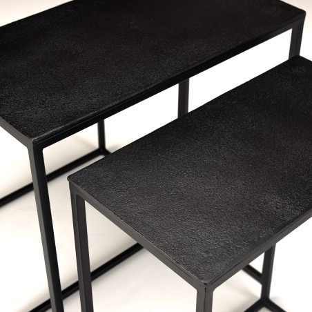 JOHAN - Set of 3 Rectangular Nesting Tables | Black Aluminum Metal Legs