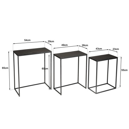 JOHAN - Set of 3 Rectangular Nesting Tables | Black Aluminum Metal Legs